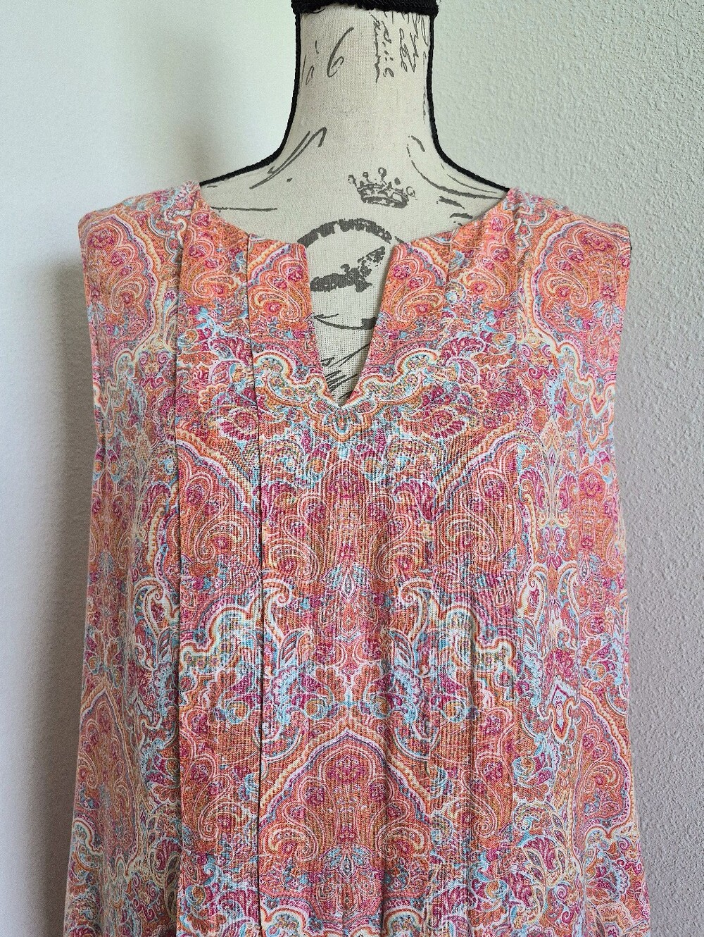 J. Jill Love Linen Paisley Floral Midi Dress L Sleeveless pockets coastal beach - Picture 3 of 13